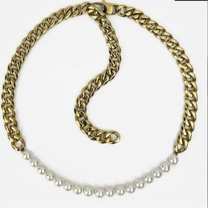 New Rare Romance modern Pearl and Gold Link Metal snake Necklace chain unisex